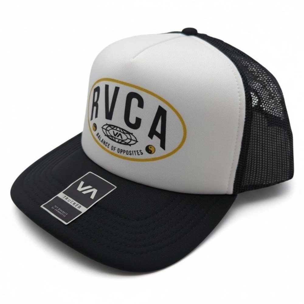 RVCA Hench Merch Trucker Hat Black White Balance of Opposites Snapback 3D5512611